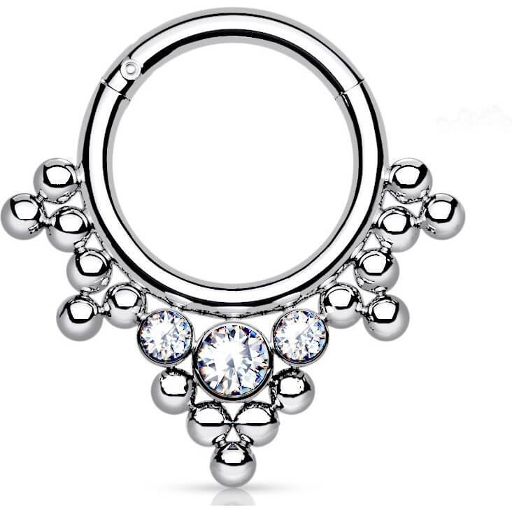 Titanium Ring Ball Zirconia Silver Clicker