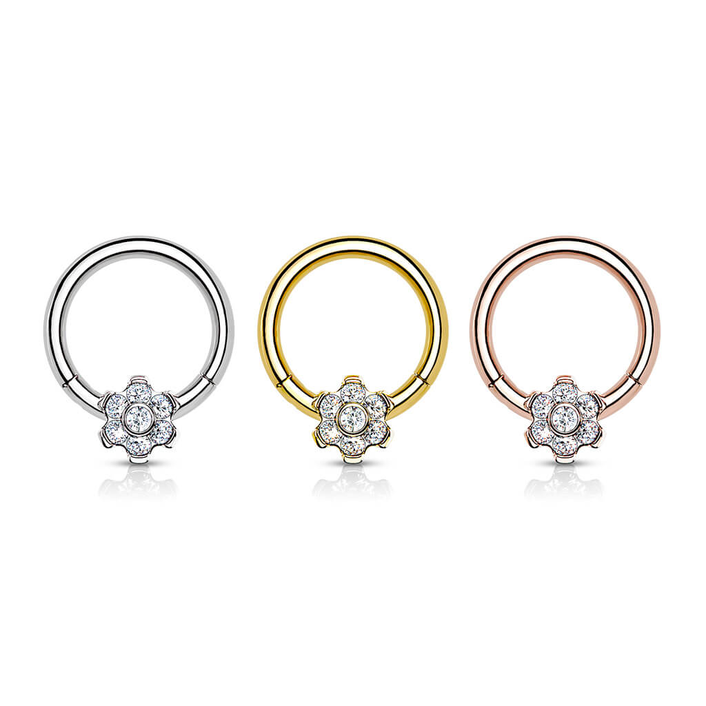 Titan Ring Blume Zirkonia Clicker