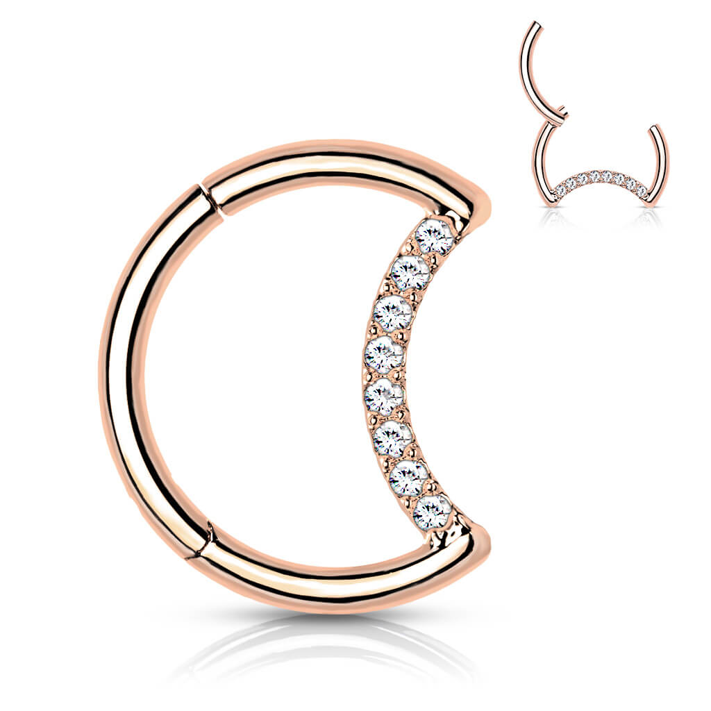 Titanio Anello Piercing Luna di zirconi Clicker
