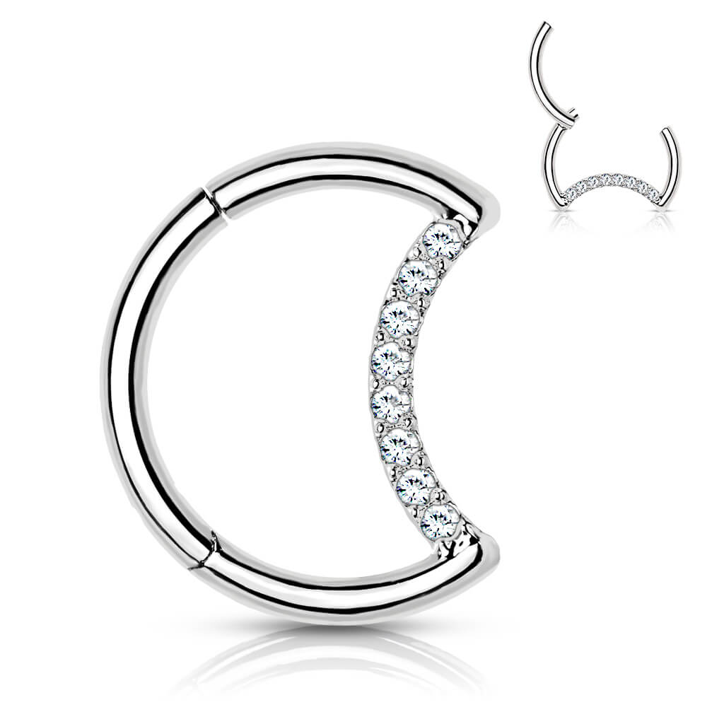 Titanio Anello Piercing Luna di zirconi Clicker