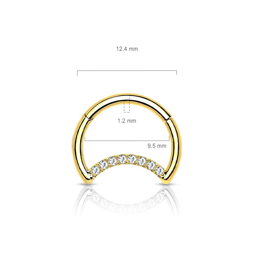 Titanio Anello Piercing Luna di zirconi Clicker