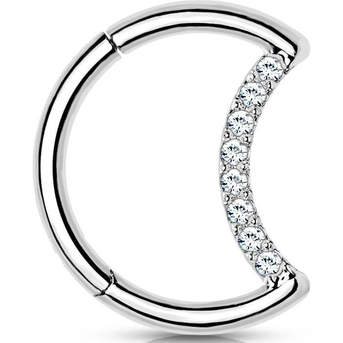 Titanio Anello Piercing Luna di zirconi Clicker
