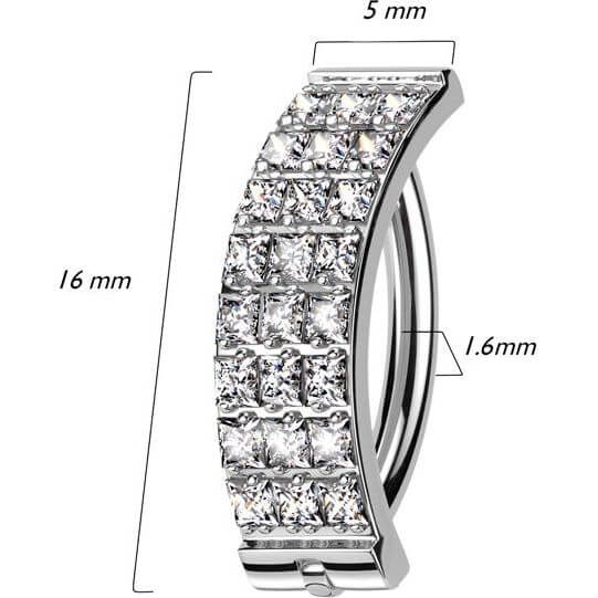Titanio Anello Piercing Tripla Linea di Zirconi Incastonati Clicker