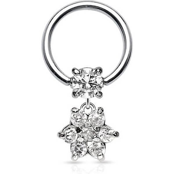 Ring Flower dangle Zirconia Silver Captive Bead