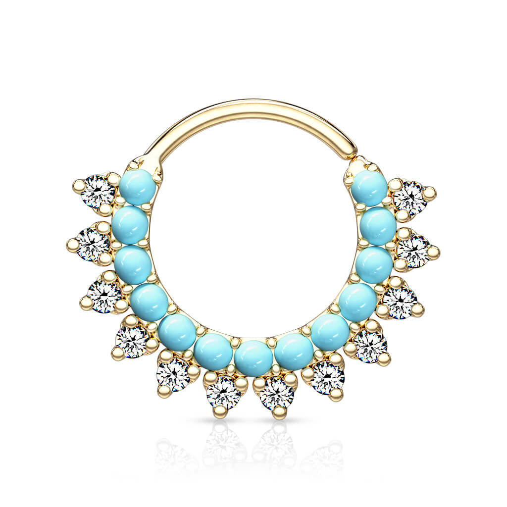 Anello Piercing Turchesi e zirconi Pieghevole