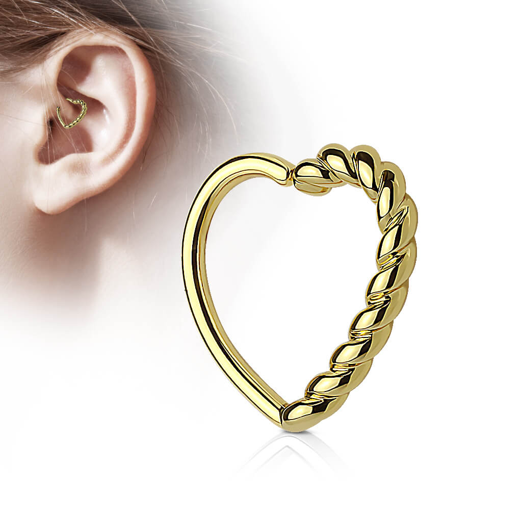 Anello Piercing Cuore con lato attorcigliato Pieghevole
