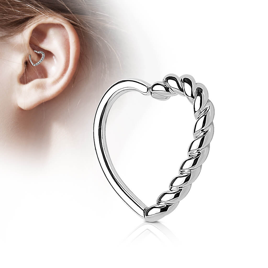 Anello Piercing Cuore con lato attorcigliato Pieghevole