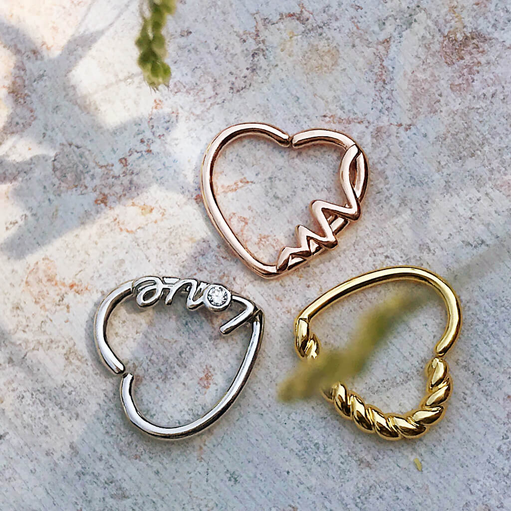 Anello Piercing Cuore con lato attorcigliato Pieghevole