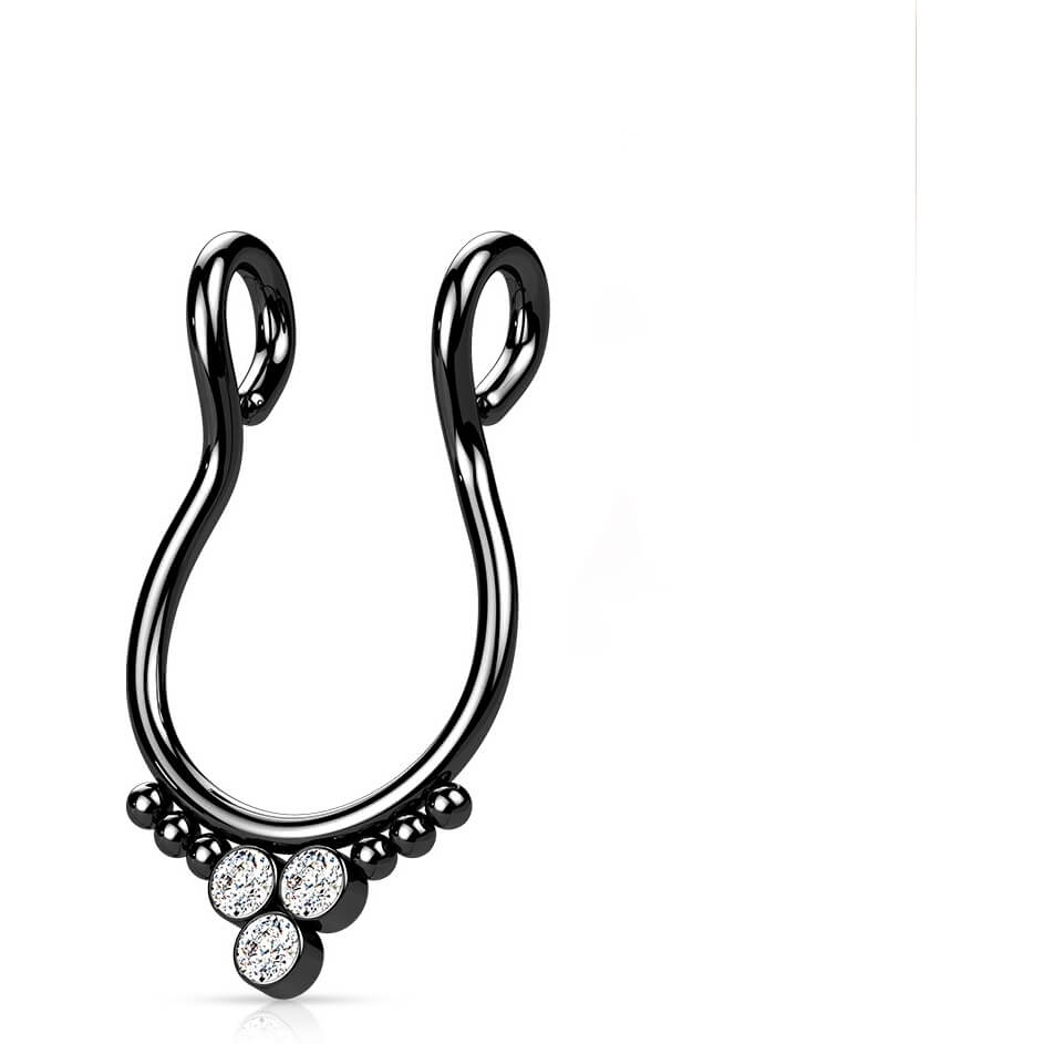 Fake Nose Piercing Septum Triangle 3 Zirconia Flat Bendable