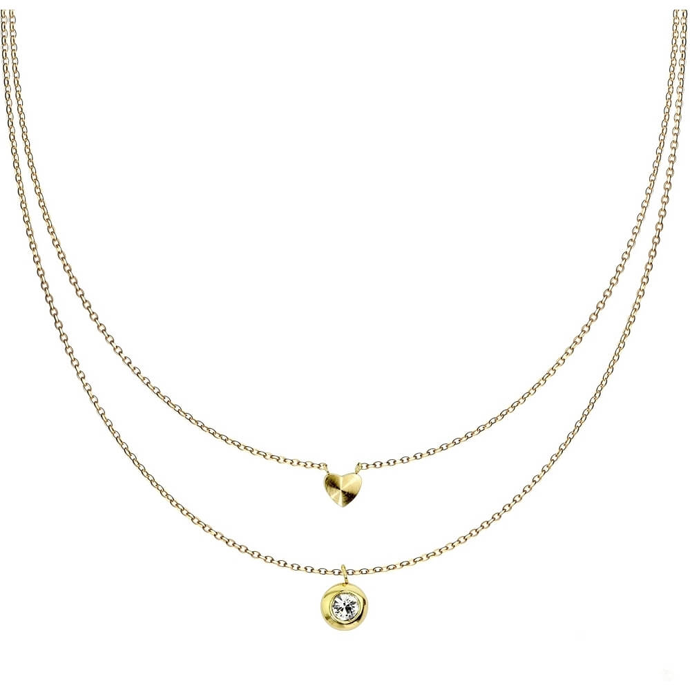 Collier Bille et Cœur Superposé Zircone