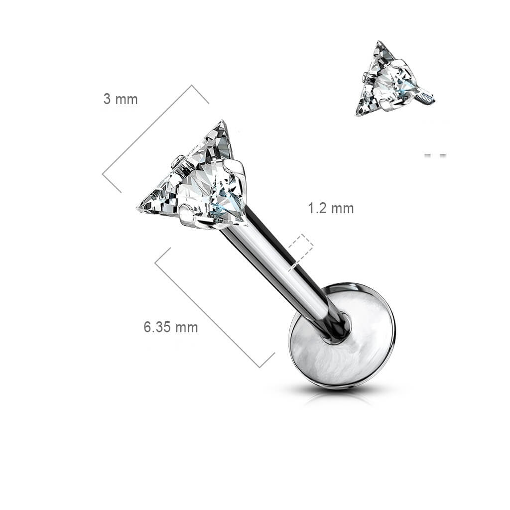 Titanio Labret Argento con zircone a triangolo Filettatura Interna