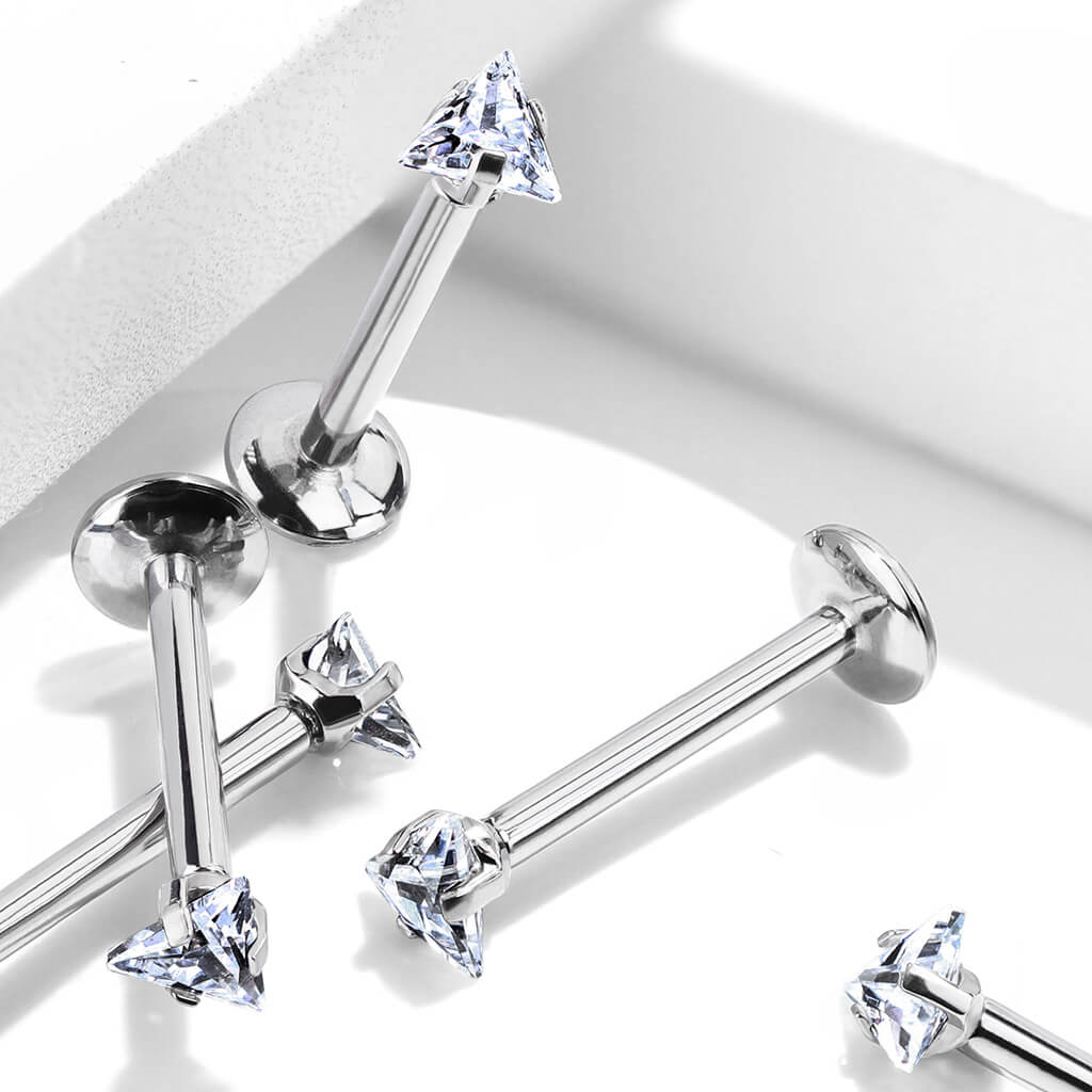 Titanio Labret Argento con zircone a triangolo Filettatura Interna