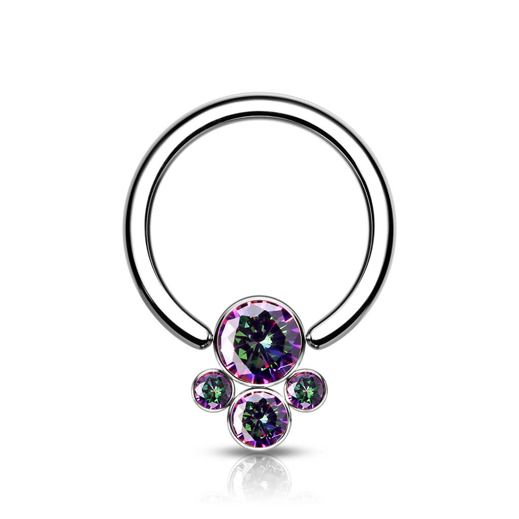 Titanio Anillo 4 Circonita Plata Cierre de bola