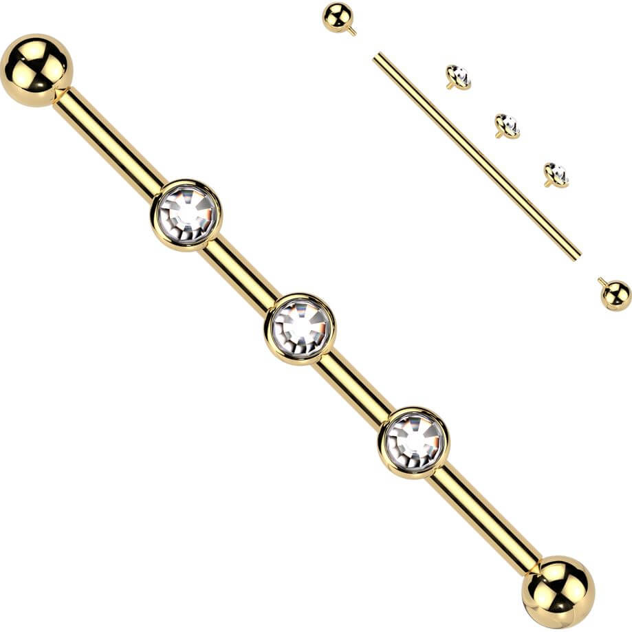Titanium Industrial Barbell 3 stones zirconia opal bezel setting Internally Threaded