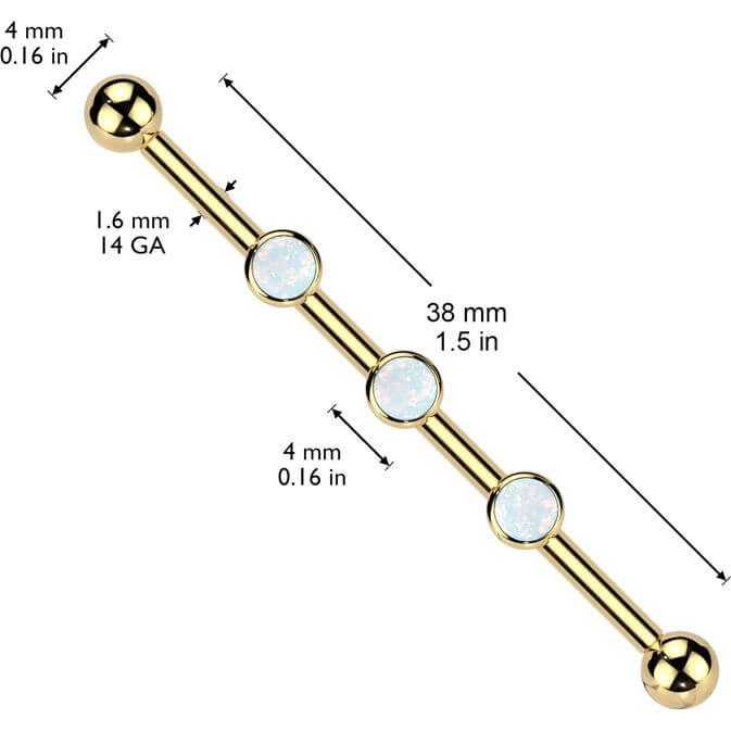 Titanium Industrial Barbell 3 stones zirconia opal bezel setting Internally Threaded