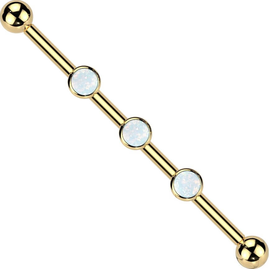 Titanium Industrial Barbell 3 stones zirconia opal bezel setting Internally Threaded
