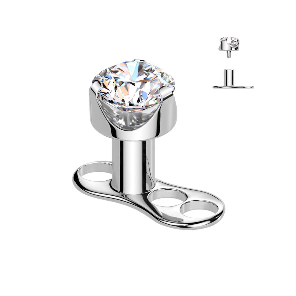 Titanium Dermal Anchor 2.5mm rise zirconia prong setting Internally Threaded