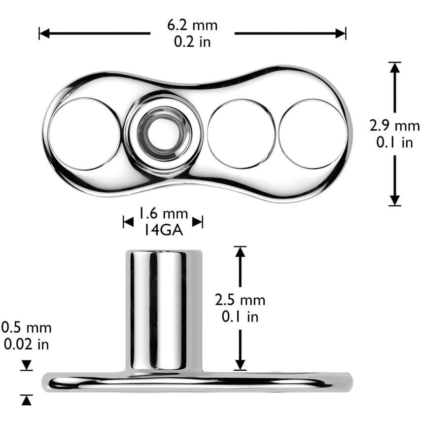 Titanium Dermal Anchor 2.5mm rise zirconia prong setting Internally Threaded