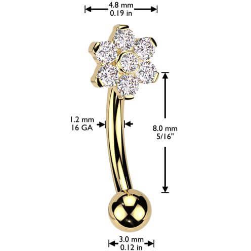 Titanium Curved Barbell flower zirconia Internally Threaded