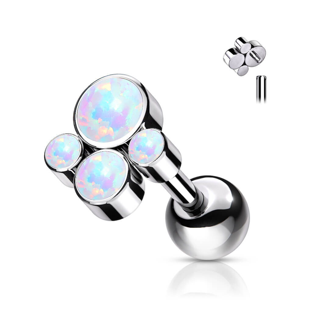 Titanium Barbell 4 Opal Flat Silver Internally Threaded