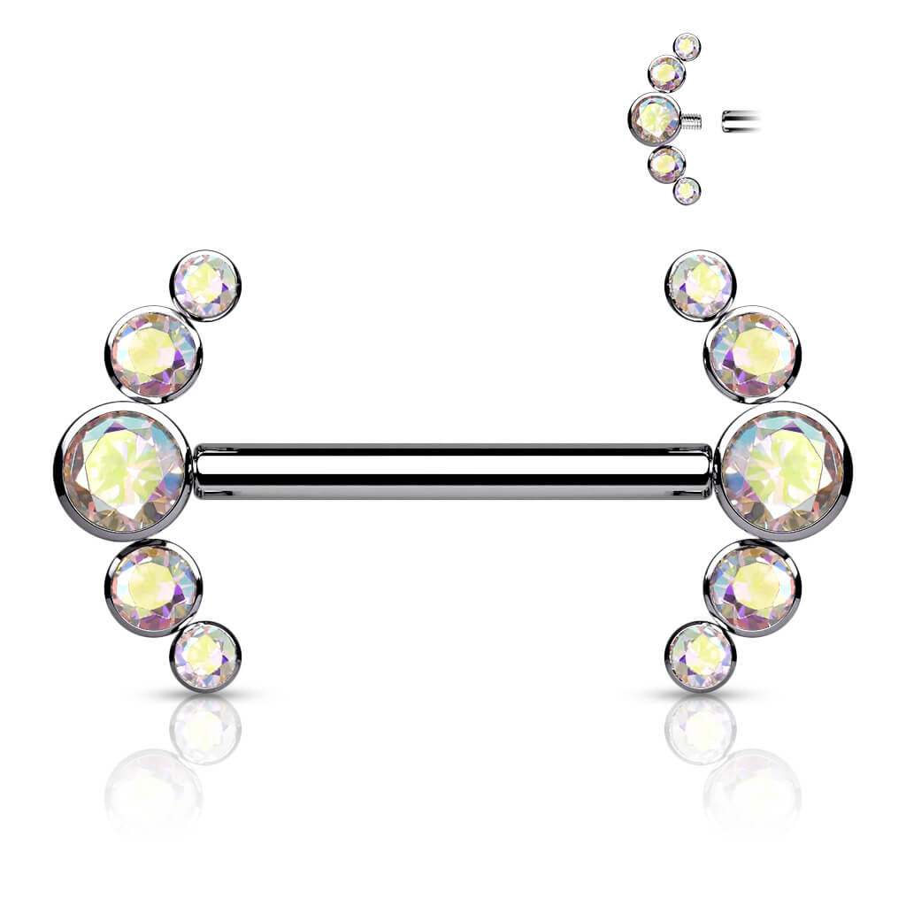Titanium Nipple Piercing 5 Zirconia Silver Internally Threaded