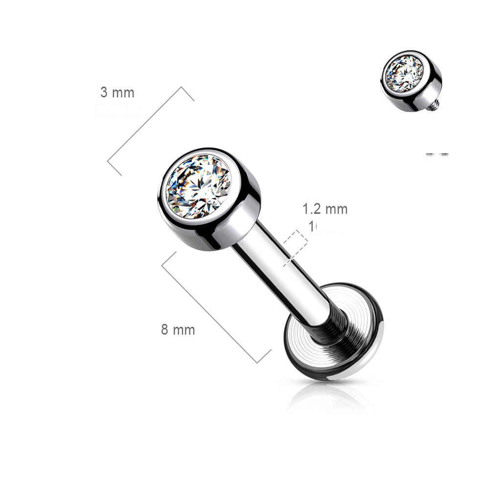 Titanio Labret Argento con zircone tondo Filettatura Interna