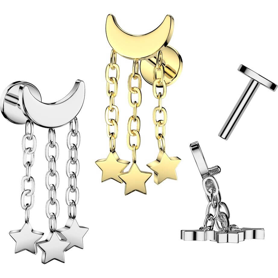 Titanium Labret crescent moon stars dangle Internally Threaded