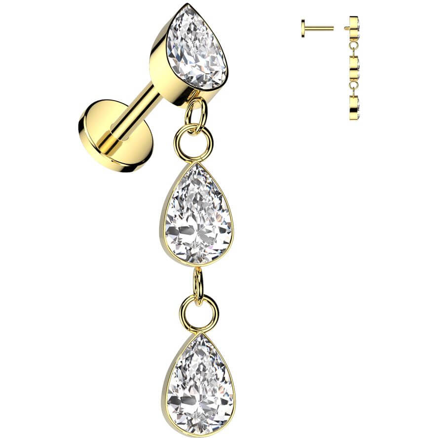 Titanium Labret Teardrop zirconia dangle Internally Threaded