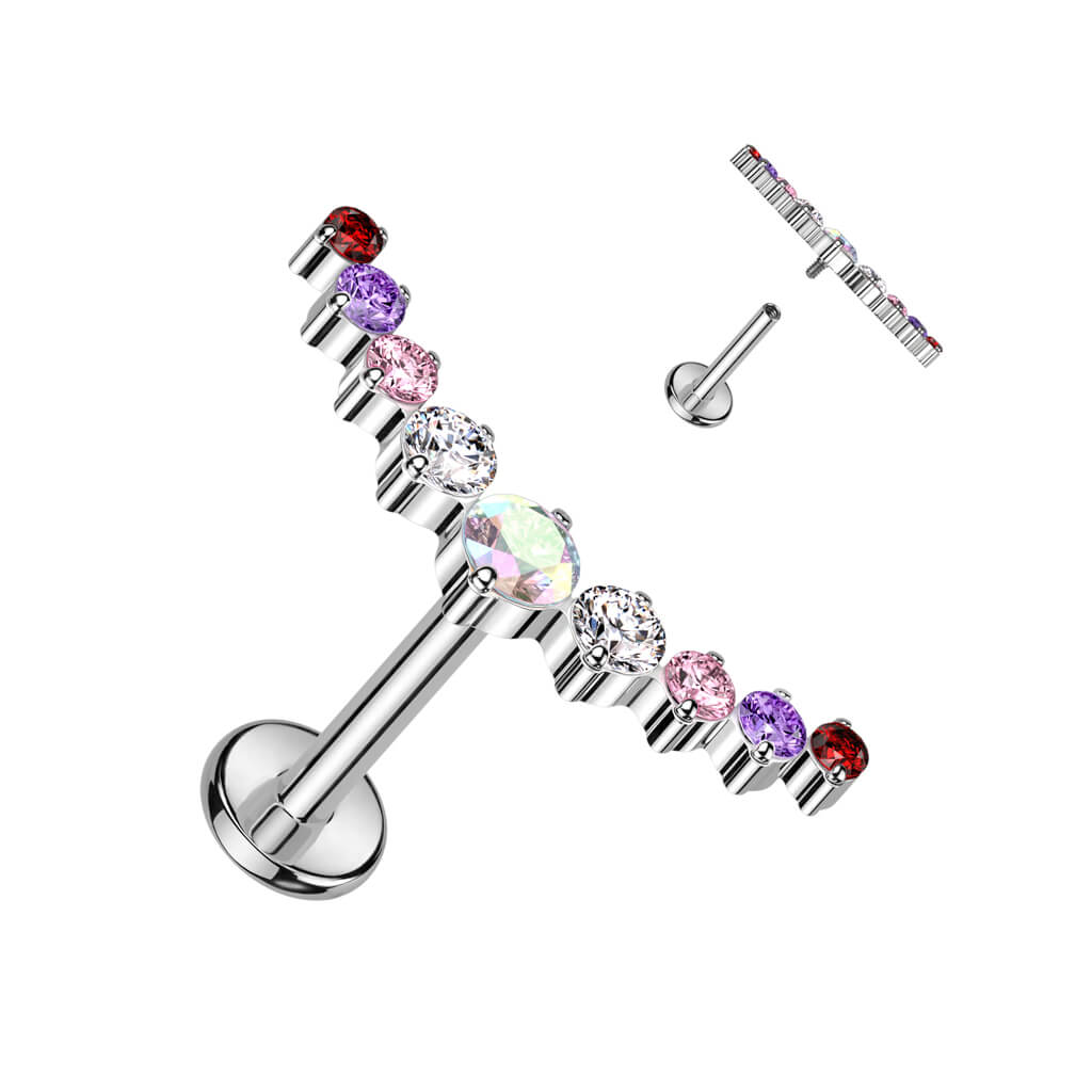 Titanium Labret 9 Zirconia Curved Internally Threaded