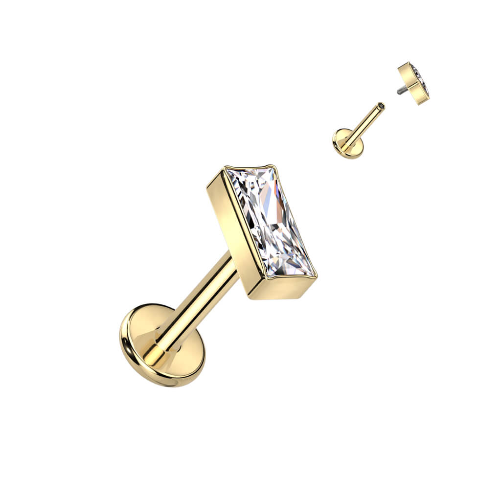 Titanium Labret Rectangle Zirconia Internally Threaded