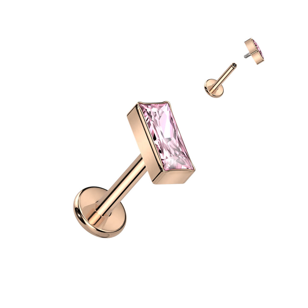 Titanium Labret Rectangle Zirconia Internally Threaded