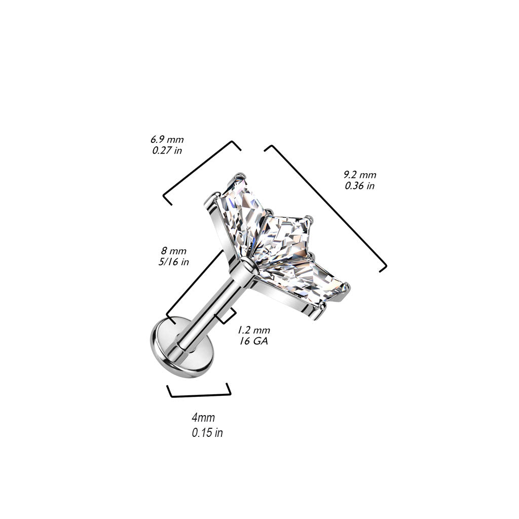 Titanium Labret 3 Zirconia Internally Threaded