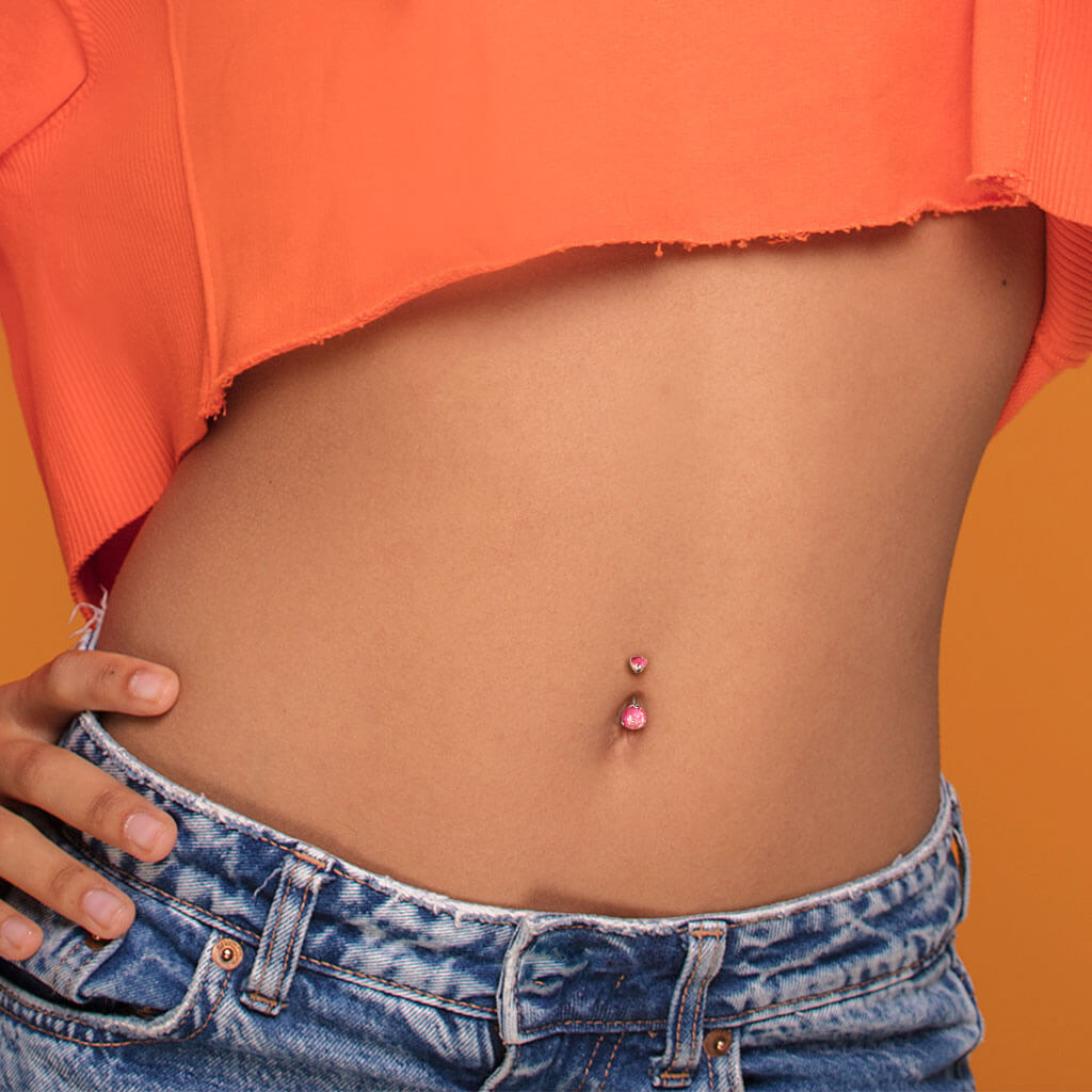 Titanium Belly Button Piercing Opal Dimple setting Internally Threaded