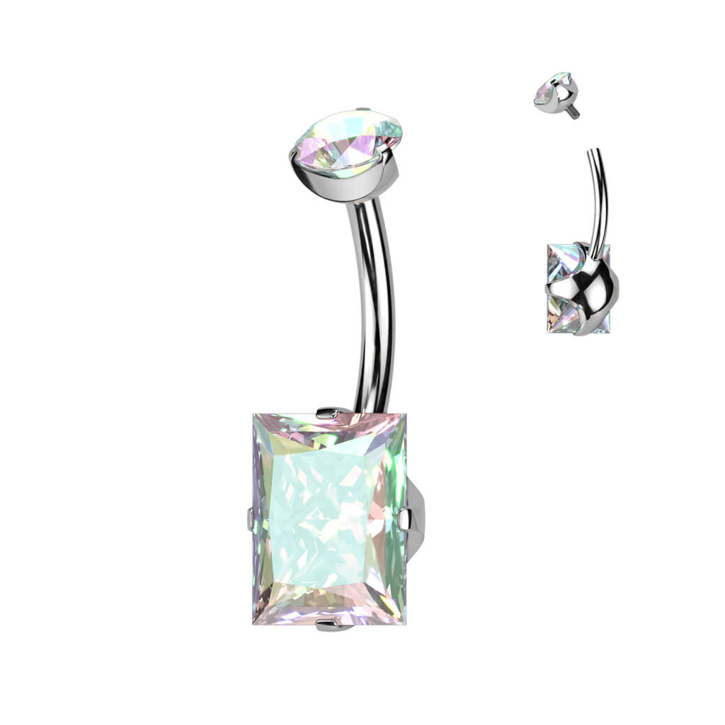 Titanio Piercing Ombelico Zircone quadrato Filettatura Interna