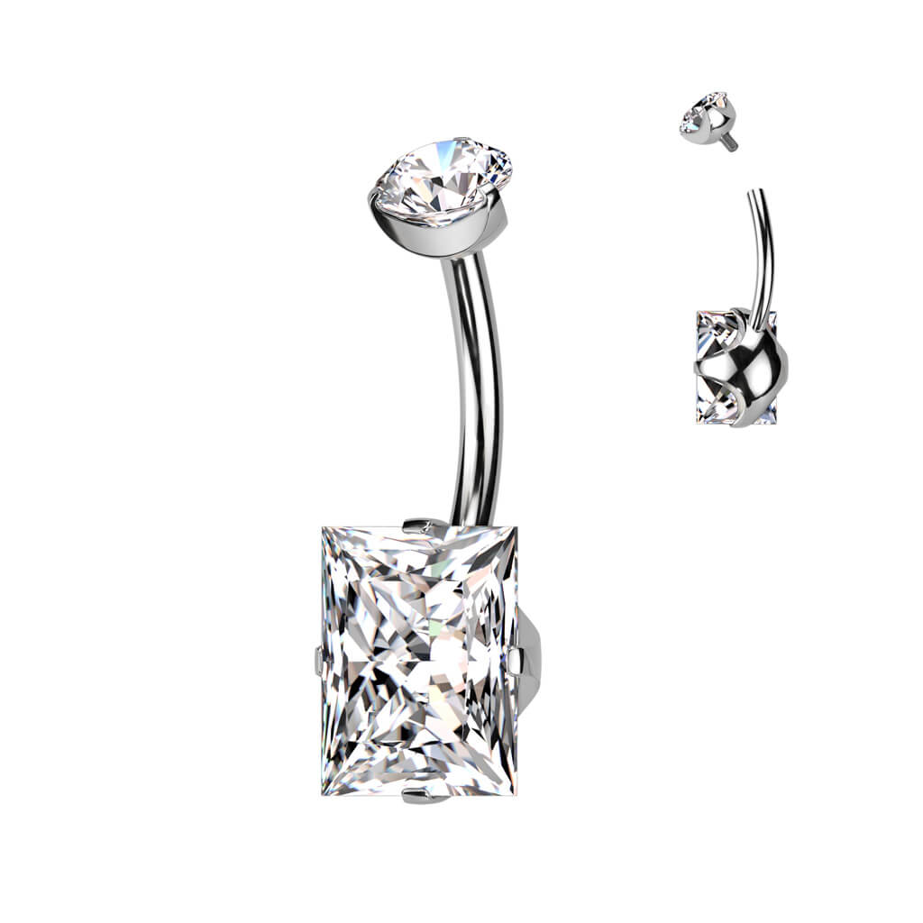 Titanio Piercing Ombelico Zircone quadrato Filettatura Interna