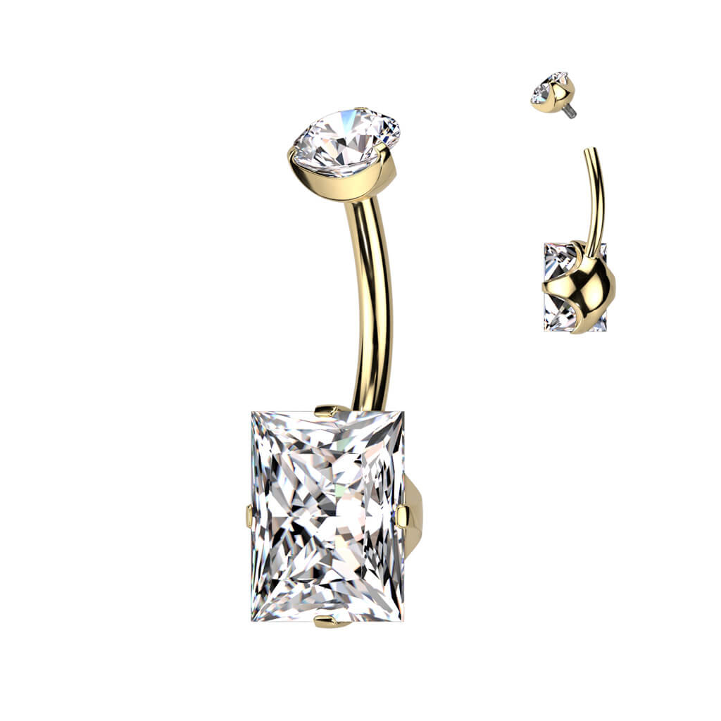 Titanio Piercing Ombelico Zircone quadrato Filettatura Interna