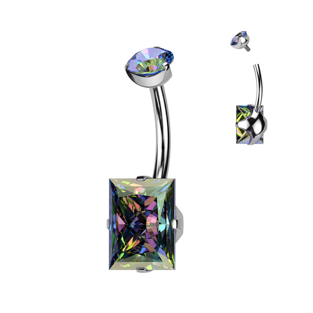 Titanio Piercing Ombelico Zircone quadrato Filettatura Interna