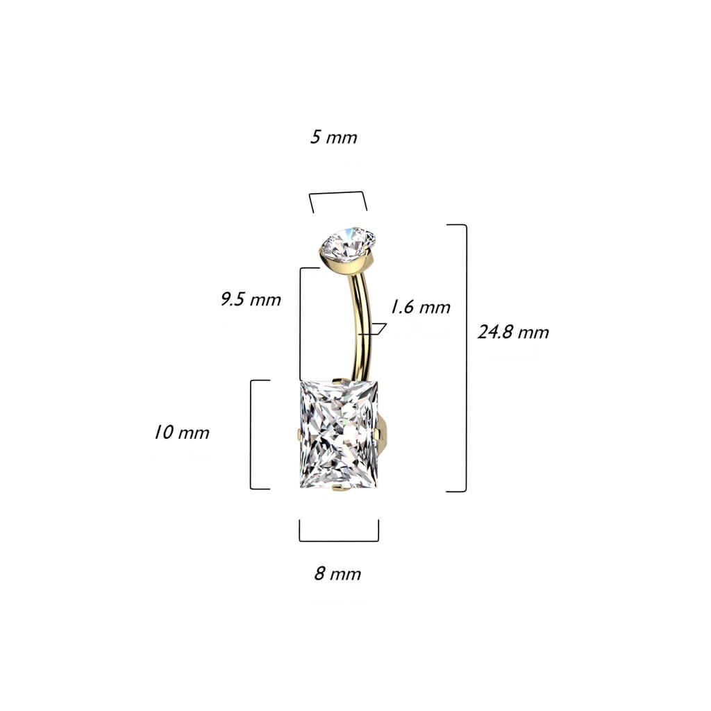 Titanio Piercing Ombelico Zircone quadrato Filettatura Interna