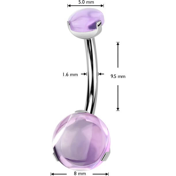 Titanio Piercing Ombelico pallina pietra naturale incastonata Filettatura Interna