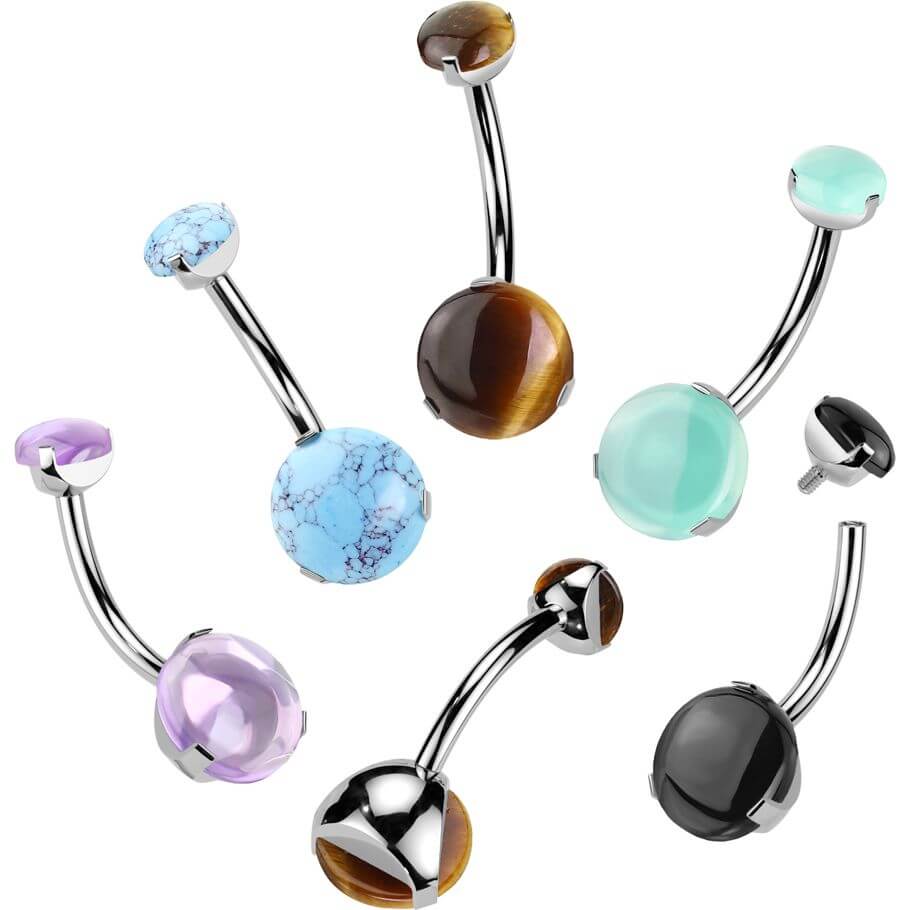 Titanio Piercing Ombelico pallina pietra naturale incastonata Filettatura Interna