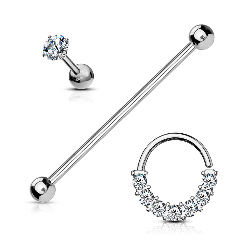 Sztanga zestaw sztanga industrial labret kółko cyrkonie