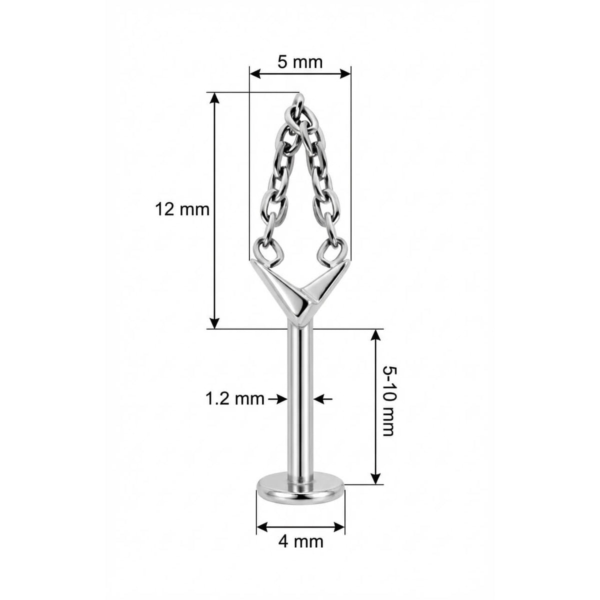 Titanium Labret V-Shape With Draped Chain Internally Threaded