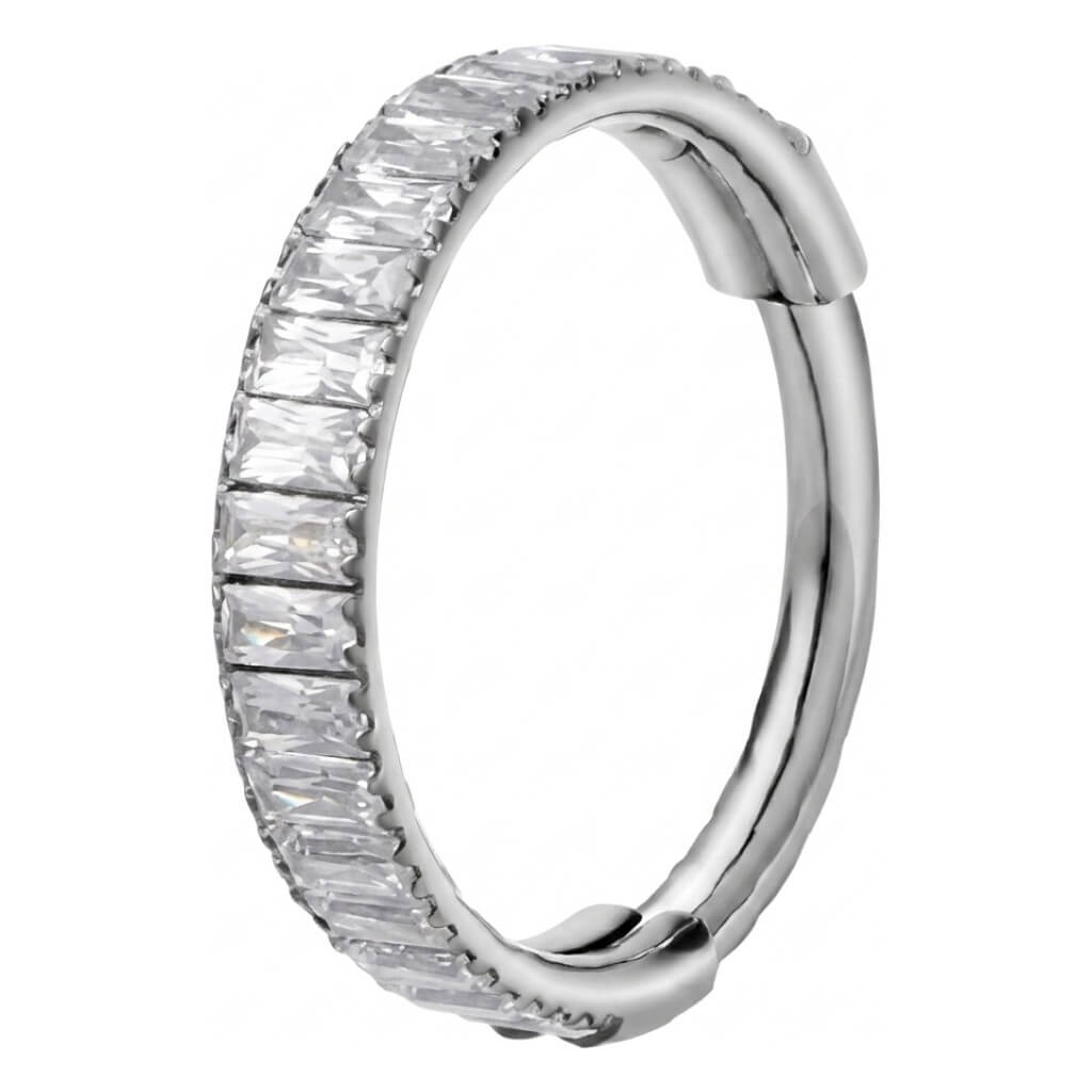 Titanium Ring Baguette Zirconia Clicker