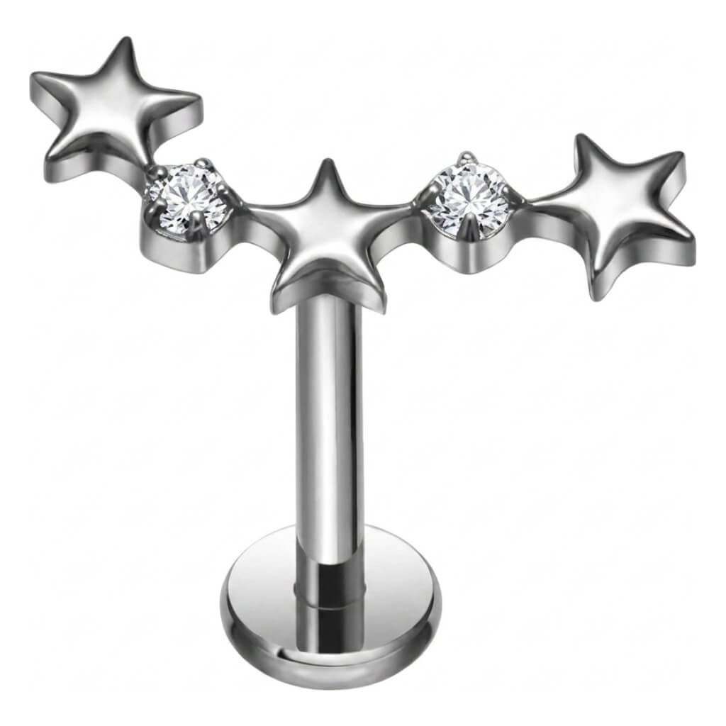 Titanium Labret Stars Zirconia Internally Threaded