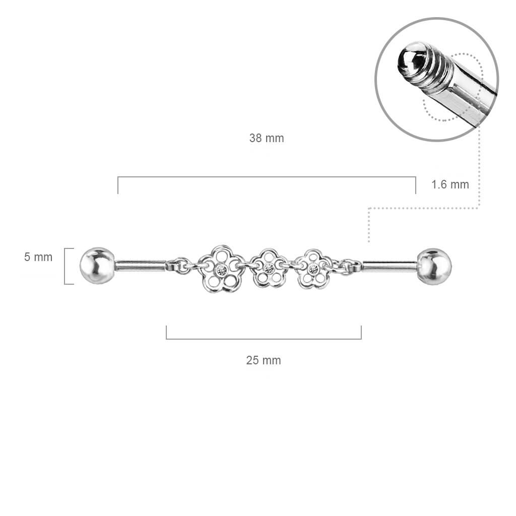 Industrial Barbell 3 Flowers Zirconia