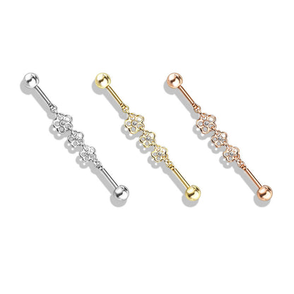 Industrial Barbell 3 Flowers Zirconia