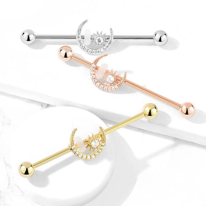 Industrial Barbell Moon Star Zirconia