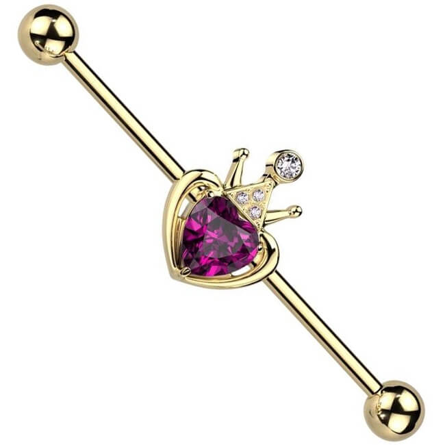 Industrial Barbell Heart Pink Crown Zirconia