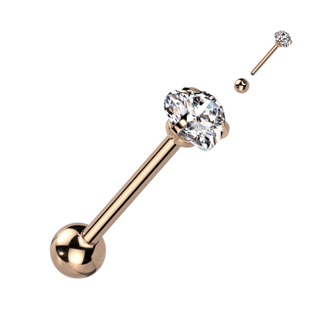 Tongue Barbell Heart Zirconia