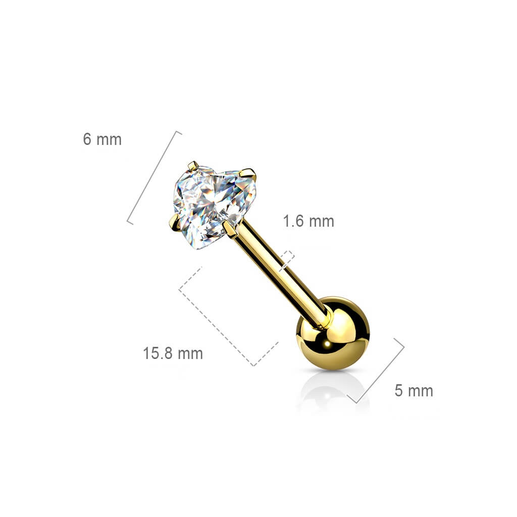 Tongue Barbell Heart Zirconia